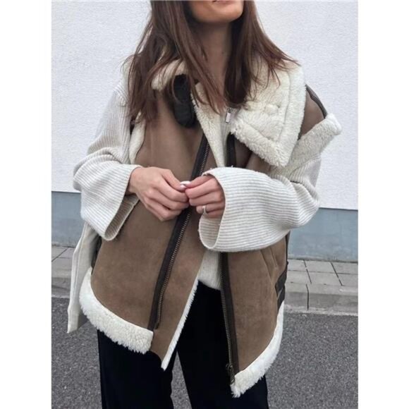Cozy Faux Shearling Trim Vest Coat - Picture 1 of 4